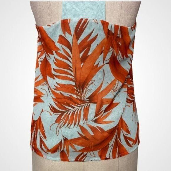 H&M Chiffon Halter Tank Top Tropical Palm Leaf Print Aqua Orange 6 Small - Picture 7 of 10